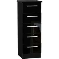 Knightsbridge 5 Drawer Narrow Chest - Black