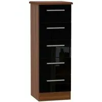 Knightsbridge 5 Drawer Narrow Chest - Black Gloss, Walnut