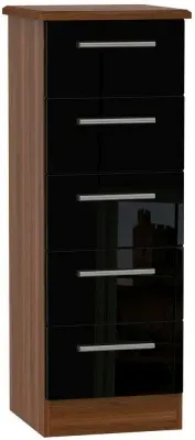 Knightsbridge 5 Drawer Narrow Chest - Black Gloss, Walnut