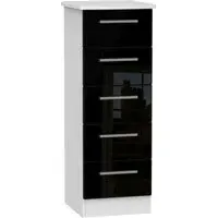 Knightsbridge 5 Drawer Narrow Chest - Black Gloss, White