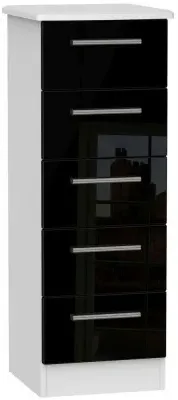 Knightsbridge 5 Drawer Narrow Chest - Black Gloss, White
