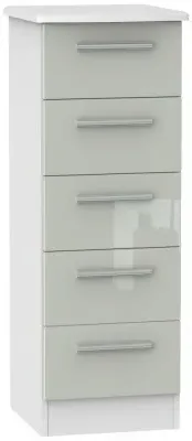 Knightsbridge 5 Drawer Narrow Chest - Cashmere Gloss, White