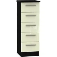 Knightsbridge 5 Drawer Narrow Chest - Cream Gloss, Black