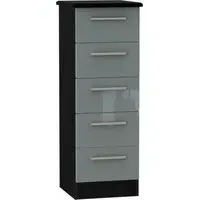 Knightsbridge 5 Drawer Narrow Chest - Grey, Black