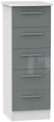 Knightsbridge 5 Drawer Narrow Chest - Grey, White image