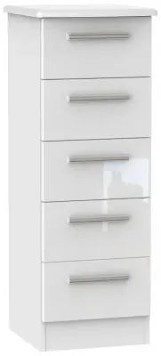 Knightsbridge 5 Drawer Narrow Chest - White