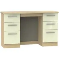 Knightsbridge 6 Drawer Double Dressing Table - Cream, Oak