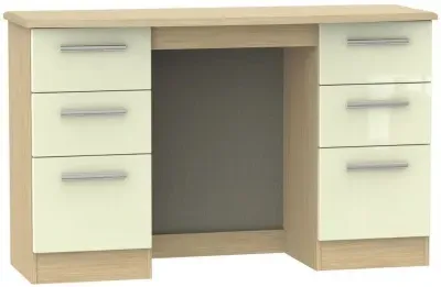 Knightsbridge 6 Drawer Double Dressing Table - Cream, Oak