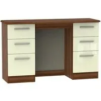 Knightsbridge 6 Drawer Double Dressing Table - Cream, Walnut