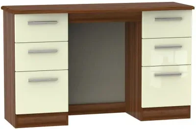 Knightsbridge 6 Drawer Double Dressing Table - Cream, Walnut