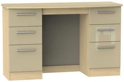 Knightsbridge 6 Drawer Double Dressing Table - Mushroom, Oak