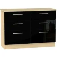 Knightsbridge 6 Drawer Midi Chest - Black, Oak