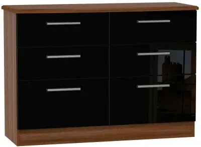 Knightsbridge 6 Drawer Midi Chest - Black, Walnut