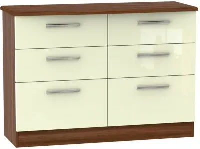Knightsbridge 6 Drawer Midi Chest - Cream, Walnut