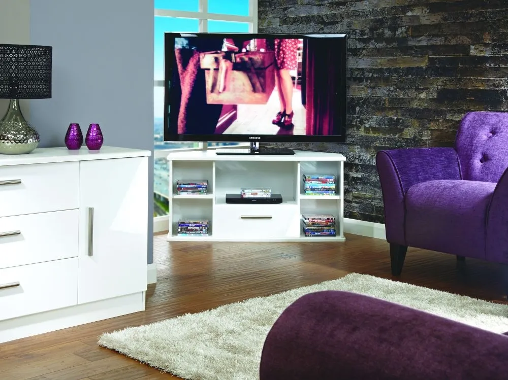 Knightsbridge Corner TV Unit with Drawer - White