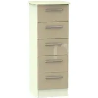 Knightsbridge Narrow 5 Drawer Chest - Mushroom, High Gloss