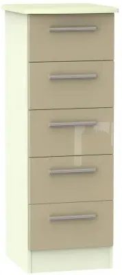 Knightsbridge Narrow 5 Drawer Chest - Mushroom, High Gloss