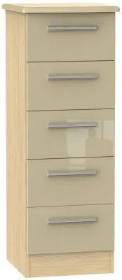 Knightsbridge Narrow 5 Drawer Chest - Mushroom, Light Oak