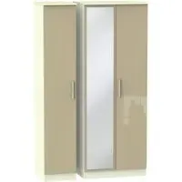 Knightsbridge Tall 3-Door Wardrobe with Mirror - Mushroom, Cream