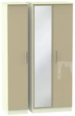 Knightsbridge Tall 3-Door Wardrobe with Mirror - Mushroom, Cream