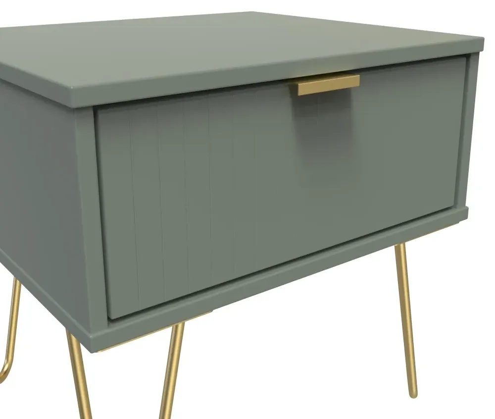 Linear 1 Drawer Bedside Cabinet with Hairpin Legs - Reed Green