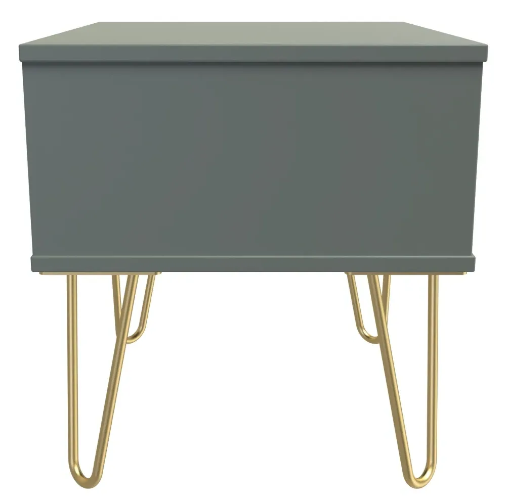 Linear 1 Drawer Bedside Cabinet with Hairpin Legs - Reed Green