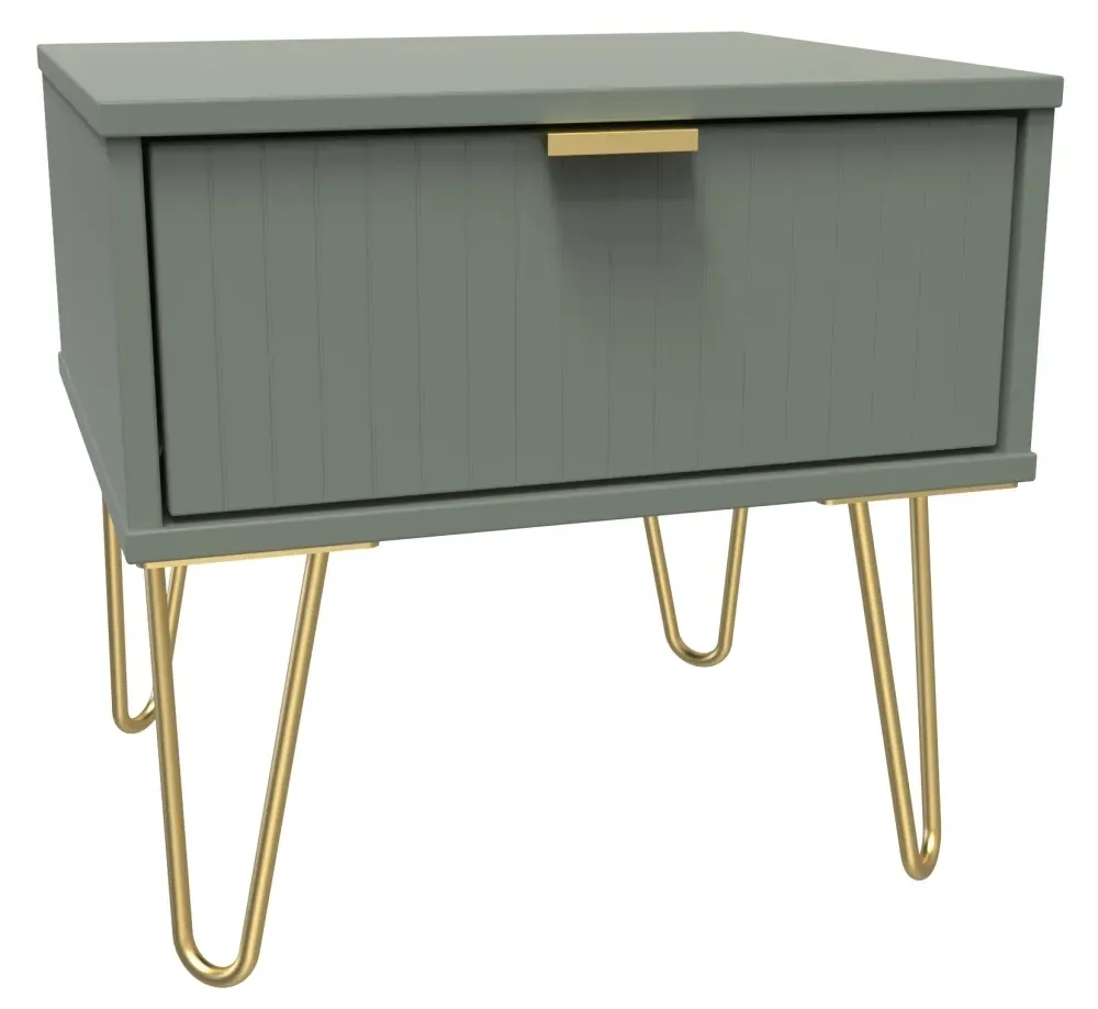 Linear 1 Drawer Bedside Cabinet with Hairpin Legs - Reed Green