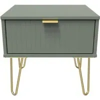 Linear 1 Drawer Bedside Cabinet with Hairpin Legs - Reed Green