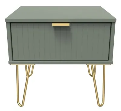 Linear 1 Drawer Bedside Cabinet with Hairpin Legs - Reed Green