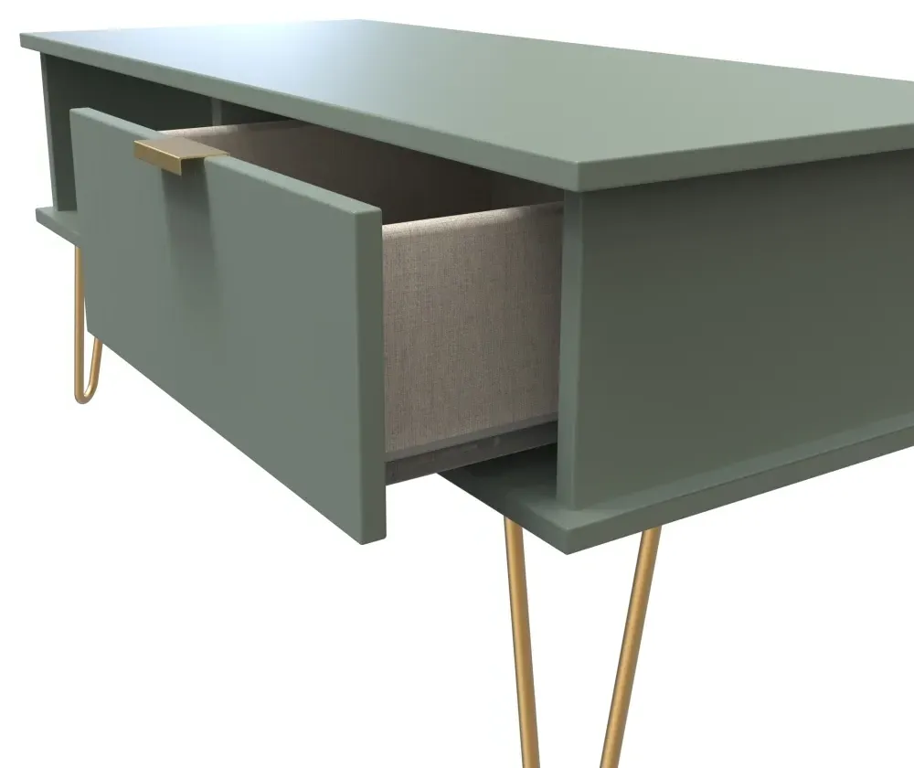 Linear 1 Drawer Coffee Table with Hairpin Legs - Reed Green