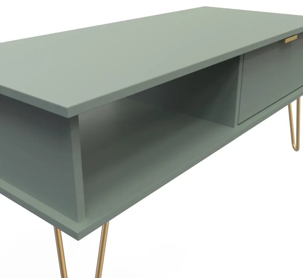 Linear 1 Drawer Coffee Table with Hairpin Legs - Reed Green