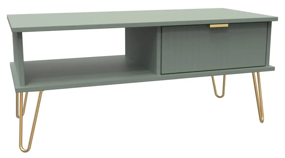 Linear 1 Drawer Coffee Table with Hairpin Legs - Reed Green