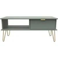 Linear 1 Drawer Coffee Table with Hairpin Legs - Reed Green