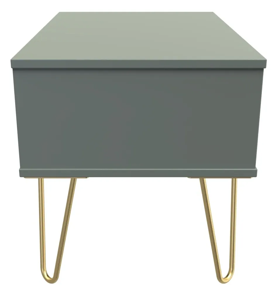 Linear 1 Drawer Wide Bedside Cabinet with Hairpin Legs - Reed Green