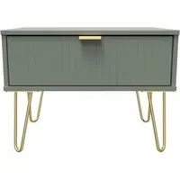 Linear 1 Drawer Wide Bedside Cabinet with Hairpin Legs - Reed Green