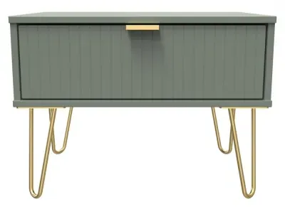 Linear 1 Drawer Wide Bedside Cabinet with Hairpin Legs - Reed Green