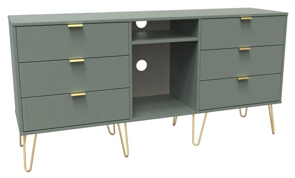 Linear 150cm TV Unit with Hairpin Legs - Reed Green