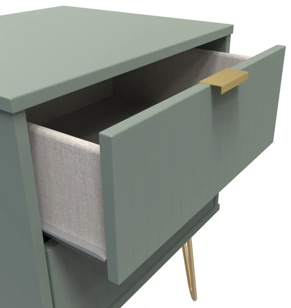 Linear 2 Drawer Bedside Cabinet with Hairpin Legs - Green