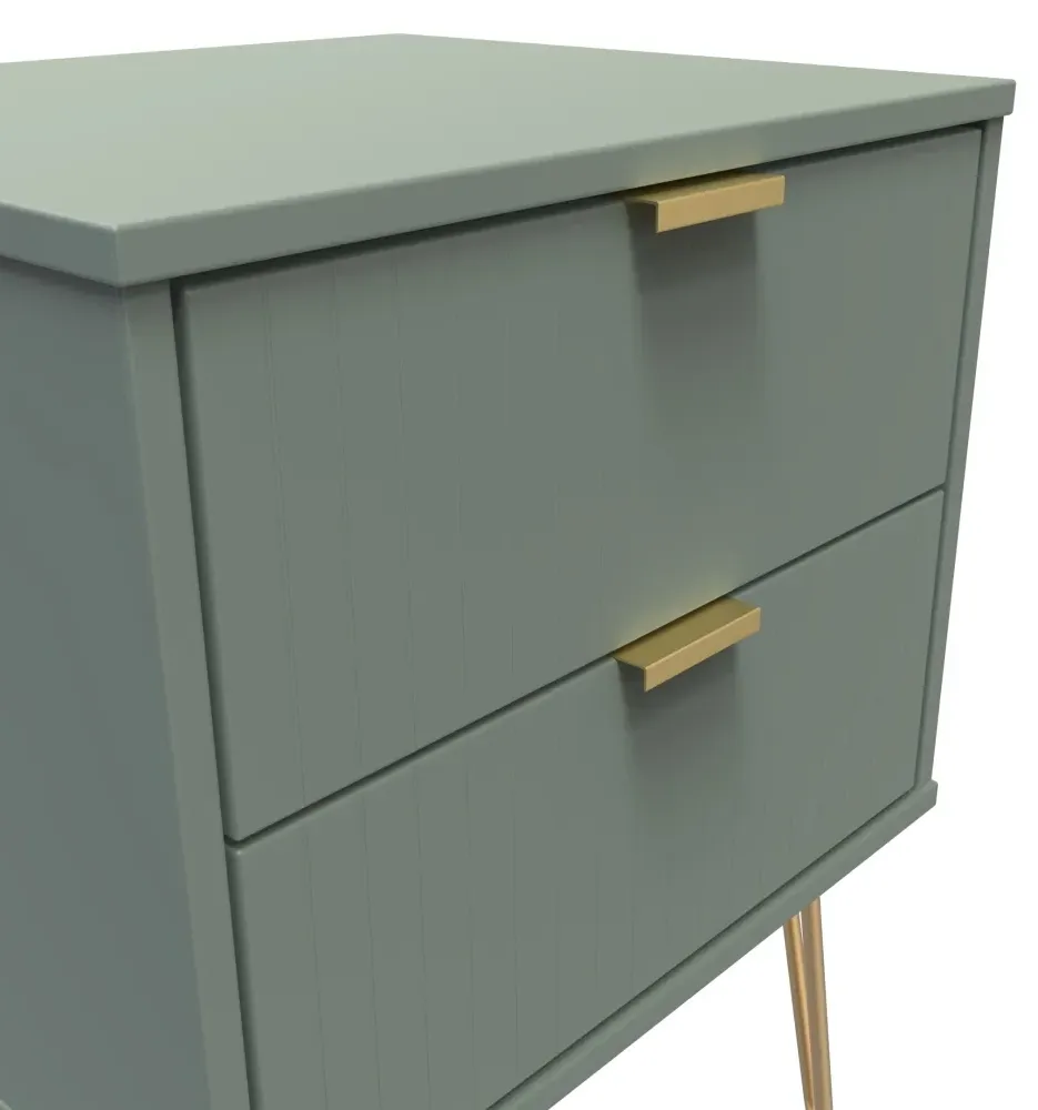 Linear 2 Drawer Bedside Cabinet with Hairpin Legs - Green