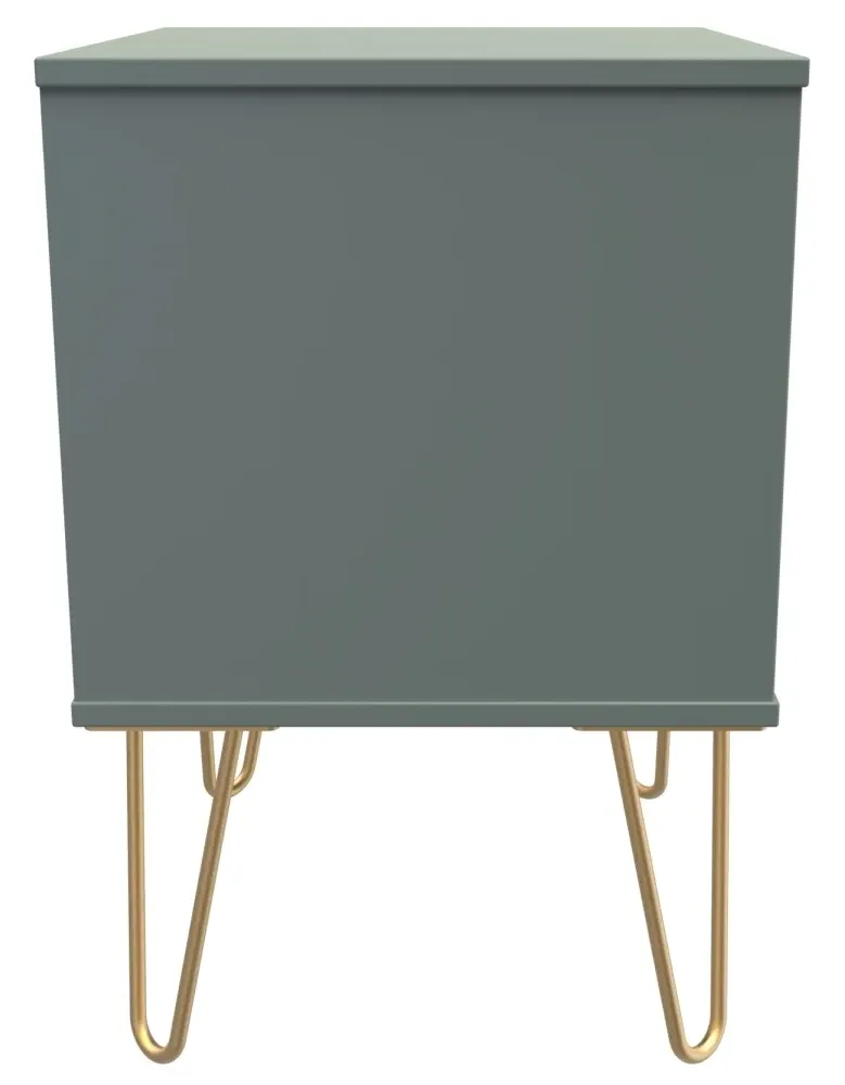 Linear 2 Drawer Bedside Cabinet with Hairpin Legs - Green