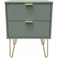 Linear 2 Drawer Bedside Cabinet with Hairpin Legs - Green