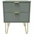 Linear 2 Drawer Bedside Cabinet with Hairpin Legs - Green