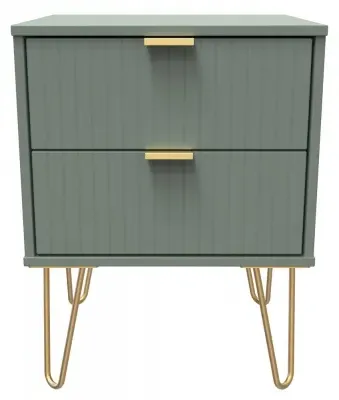 Linear 2 Drawer Bedside Cabinet with Hairpin Legs - Green image