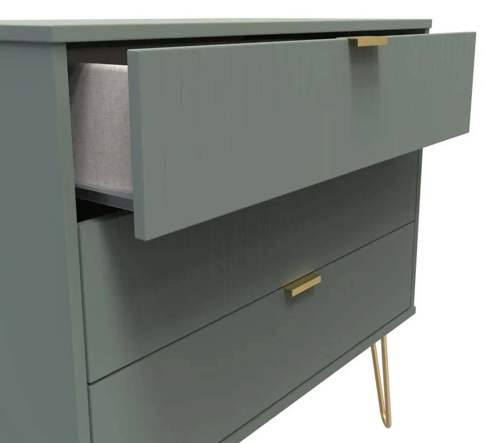 Linear 3 Drawer Midi Chest with Hairpin Legs - Reed Green