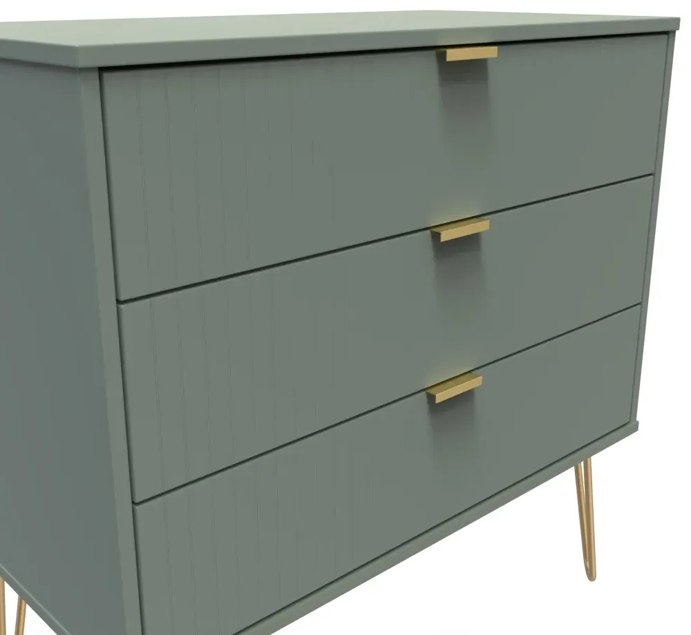 Linear 3 Drawer Midi Chest with Hairpin Legs - Reed Green