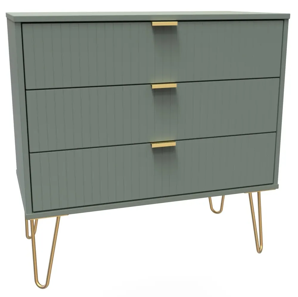Linear 3 Drawer Midi Chest with Hairpin Legs - Reed Green