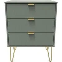 Linear 3 Drawer Midi Chest with Hairpin Legs - Reed Green