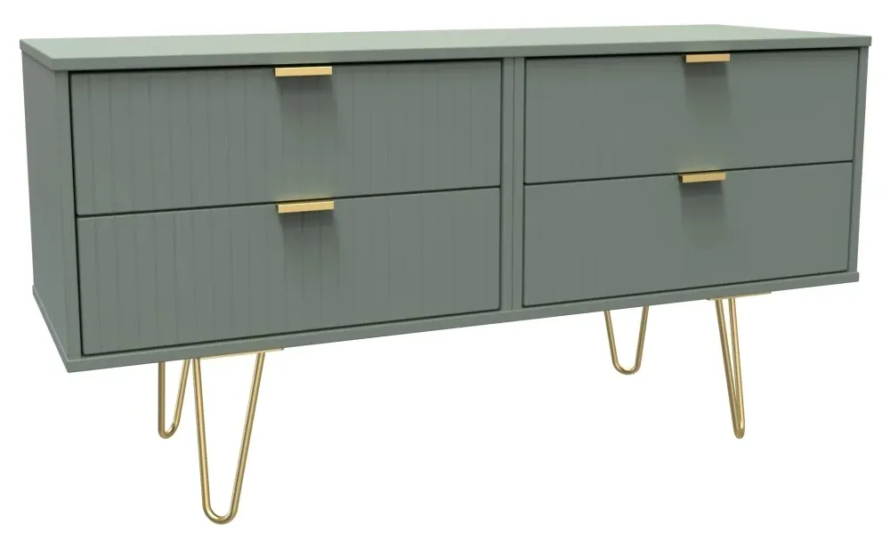 Linear 4 Drawer Bed Box with Hairpin Legs - Reed Green