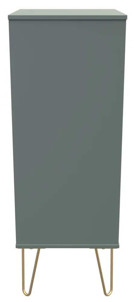 Linear 5 Drawer Narrow Chest with Hairpin Legs - Green
