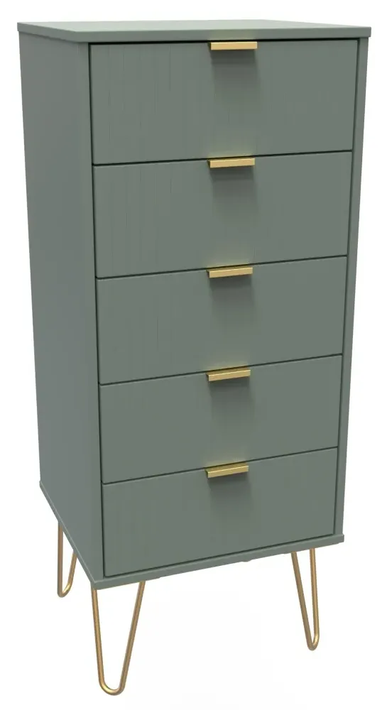 Linear 5 Drawer Narrow Chest with Hairpin Legs - Green